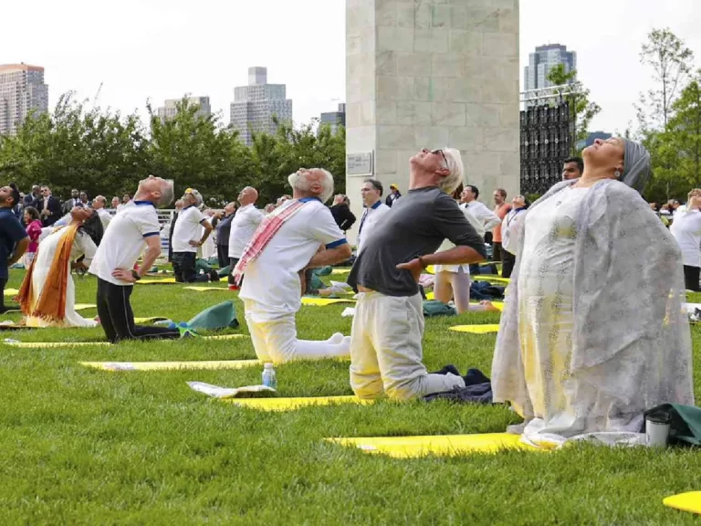 Pictures of Hollywood star Richard Gere doing yoga next to Prime Minister Narendra Modi on Wednesday at the United Nations headquarters in New York, US