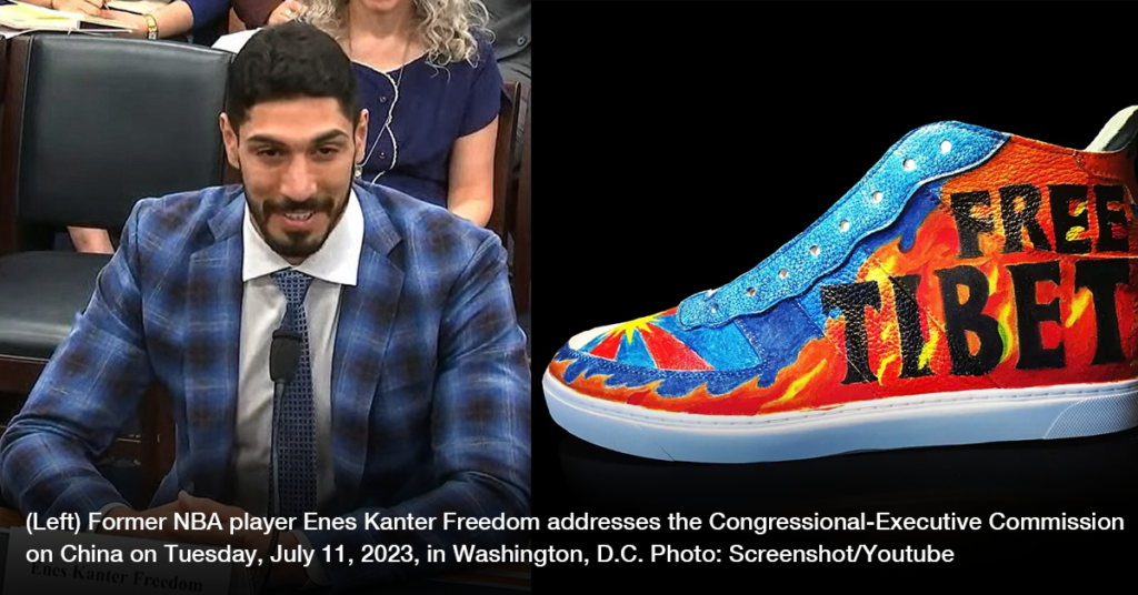 Former NBA player Enes Kanter Freedom addresses the Congressional-Executive Commission on China on Tuesday, July 11, 2023, in Washington, D.C.