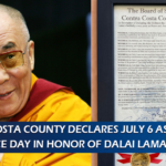 Contra Costa County Declares July 6 as Peace and Justice Day in Honor of Dalai Lama's Birthday
