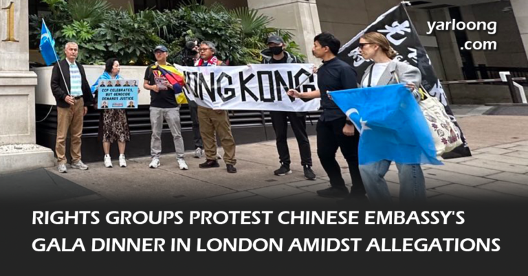 Protesters from persecuted Chinese communities gather outside London's InterContinental Hotel, opposing the 74th PRC anniversary celebration. Key voices from the Uyghur, Tibetan, and Hong Kong communities unite against China's ongoing human rights violations