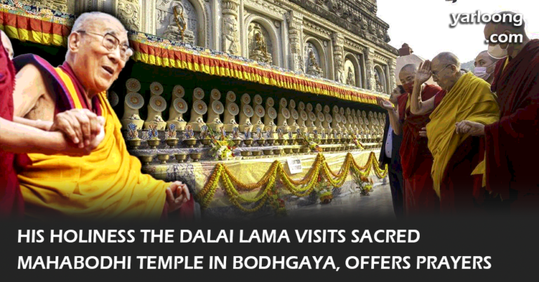 His Holiness the Dalai Lama on his spiritual pilgrimage to the Mahabodhi Temple in Bodhgaya, where he paid homage to Buddha and imparted teachings, exemplifying the essence of Tibetan Buddhism and religious devotion.