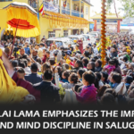 His Holiness the Dalai Lama in Salugara, West Bengal, as he imparts teachings on peace, Bodhichitta, and secular ethics, emphasizing the importance of study and mind discipline in Buddhist practices and everyday life.