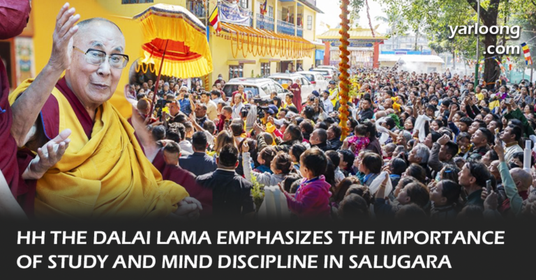 His Holiness the Dalai Lama in Salugara, West Bengal, as he imparts teachings on peace, Bodhichitta, and secular ethics, emphasizing the importance of study and mind discipline in Buddhist practices and everyday life.