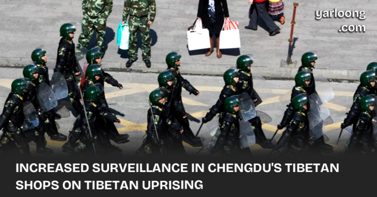 In Chengdu, the presence of heavily armed police around Tibetan shops highlights China's tight control.
