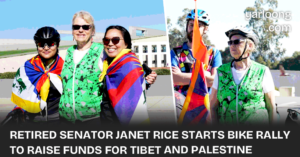 Recently retired Greens Senator Janet Rice has set off on an 850km bike ride from Canberra to Melbourne, raising funds for human rights causes in Palestine, Tibet, and West Papua.